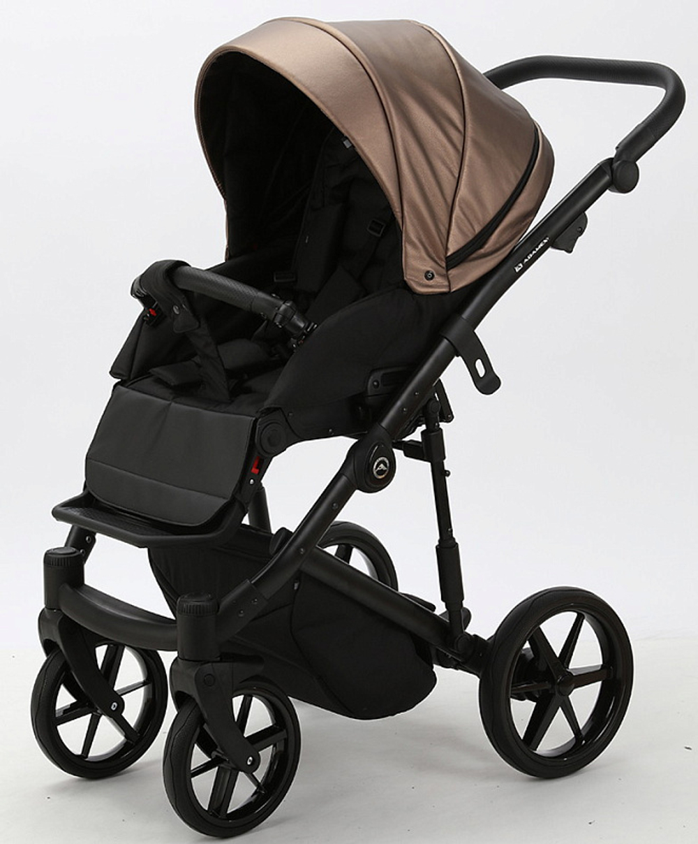 Детская коляска Adamex Mobi Deluxe 2 в 1 M-SD11 (ТЕМНО-БЕЖЕВЫЙ ПЕРЛ+ЧЕРНАЯ КОЖА)