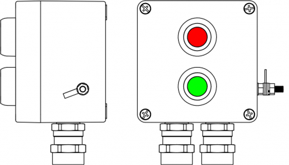 Взрывозащищенный пост управления из алюминия CPE-Р-03-(1xP1G(11)-1xP1R(11))-2xAASBMB(C)1Ex d e IIC T6 Gb / Ex tb IIIC T80°C Db IP66/КЗ/ШЗ