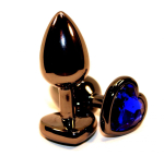 Чёрная анальная пробка с синим стразом-сердцем - 8 см. (Цвет: синий)