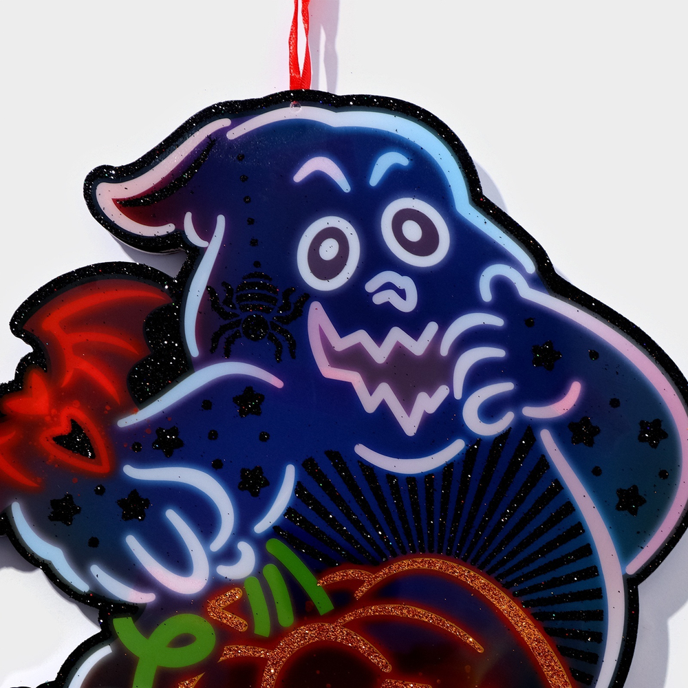 Декоративная светящаяся подвеска - украшение «Привидение и тыква», 30.5×29.5 см