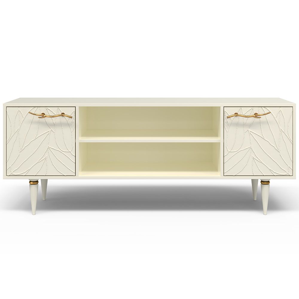 Тумба под ТВ Арт Колор leaves 155см Классик Голд Кремовый белый