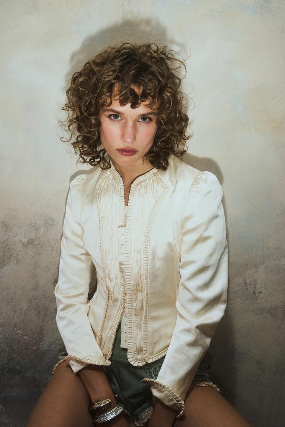 ZARA X KATE MOSS ШОРТЫ БАРХАТНЫЕ С КРУЖЕВОМ, СВЕТЛО-ЗЕЛЕНЫЙ