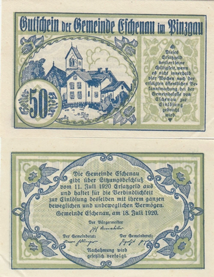 Австрия 50 геллеров 1920 Эшенау-им-Пинцгау aUNC