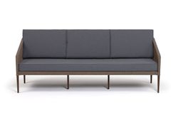 "Канны" диван 3-местный плетеный из роупа, каркас алюминий коричневый (RAL8016) муар, роуп коричневый круглый, ткань темно-серая 027