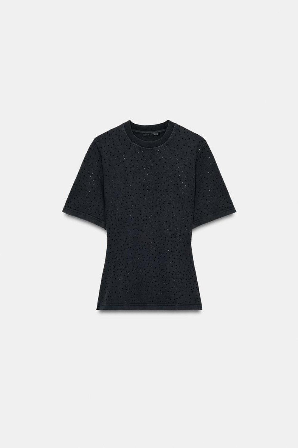ZARA ФУТБОЛКА С БЛЁСТКАМИ С КОРОТКИМИ РУКАВАМИ, ЧЕРНЫЙ