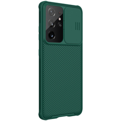 Чехол темно-зеленого цвета от Nillkin для Samsung Galaxy S21 Ultra, серия CamShield Pro Case с защитной шторкой задней камеры