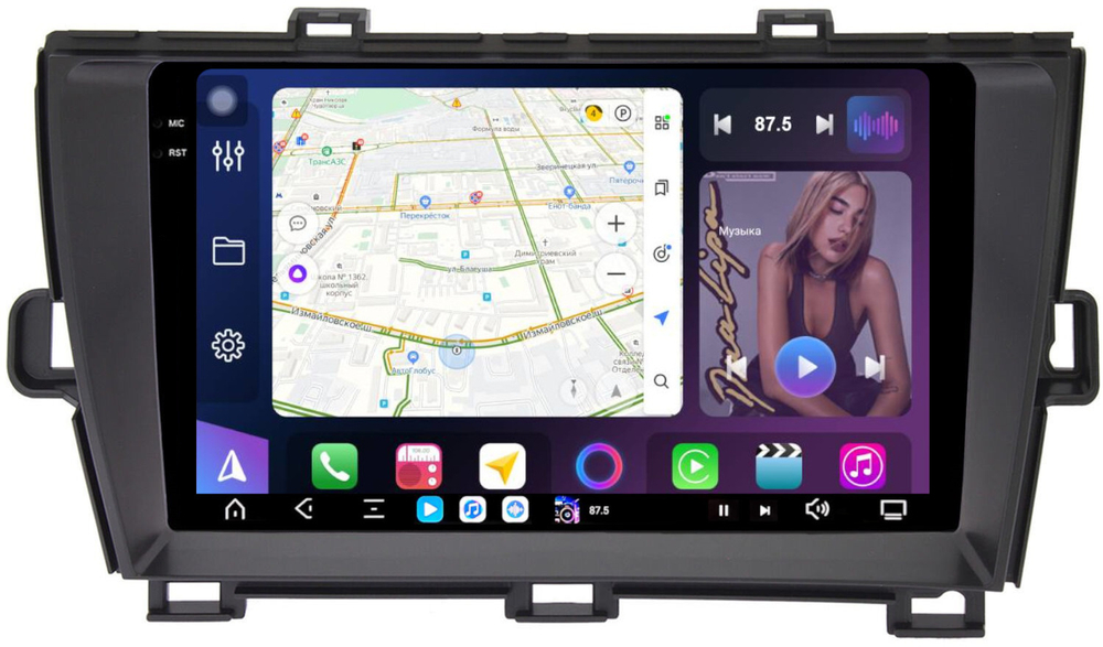 Магнитола для Toyota Prius 30 2009-2015 (левый руль, рамка черная) - FarCar XXL3025M монитор 9.5" 2K QLED на Android 14, TS20, 8+256Гб, CarPlay, 4G SIM-слот