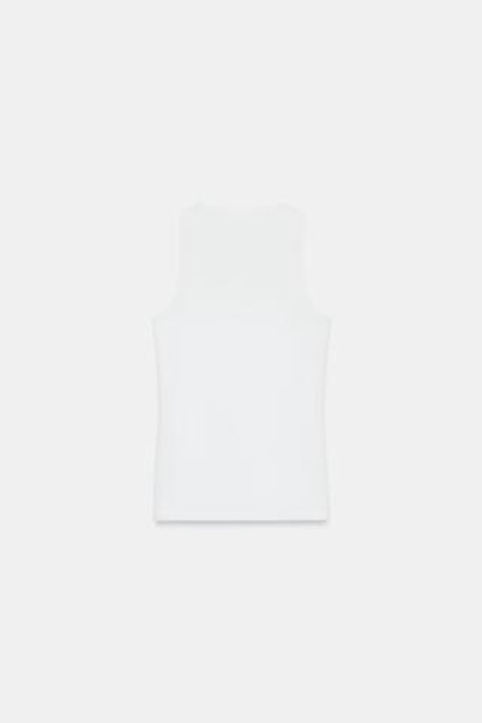 ZARA ТОП С ЛЬНЯНЫМИ ПУГОВИЦАМИ, БЕЛЫЙ