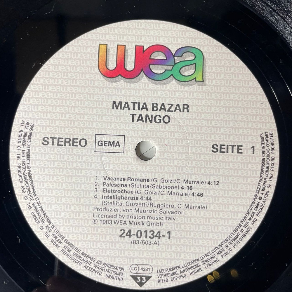 Винтажная виниловая пластинка LP Matia Bazar Tango (Германия 1983)