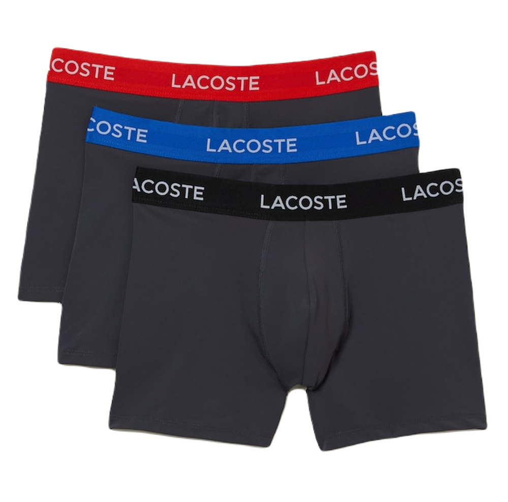 Боксерки теннисные Lacoste Striped Waist Microfiber Trunk 3P - dark grey/red/blue/black