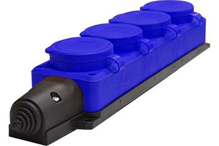 Колодка однофазная с заглушками "UNIVersal" каучук с/з  4-х местная "КОМПАКТ" синий 1/36