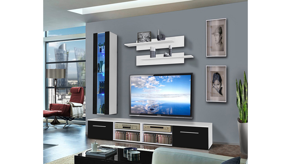 Гостиная 18 Черный 0190 / Белый Фасадный 0101 120*45*210 см, Черный, Белый Фасадный   Фиеста