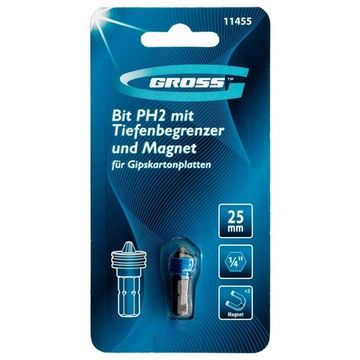 Бита PH2x25 мм с ограничителем и магнитом, для ГКЛ, S2 Gross 11455