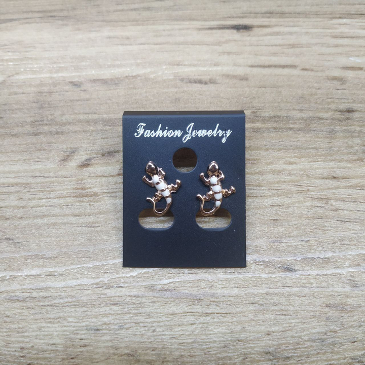 Серьги Small Саламандра эмаль цветная цвет белый металл золотистый