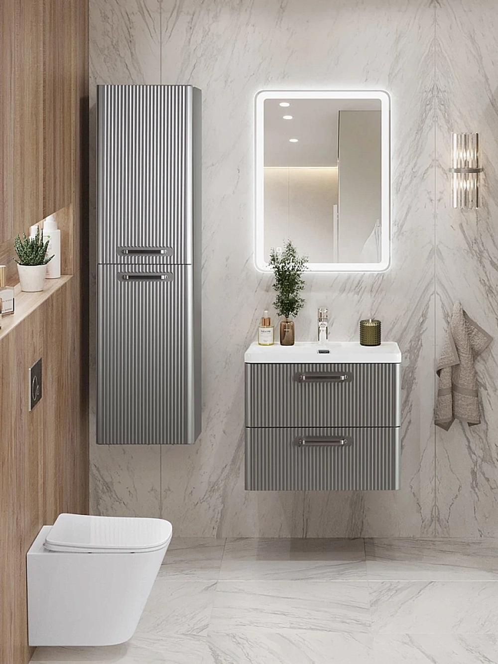Тумба с раковиной BelBagno 60 DUE-600-2C-SO-SAT-P+BB-8076-3-60 сатин