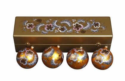 Zhostovo Christmas balls in wooden box - set of 4 balls SET04D-667785814