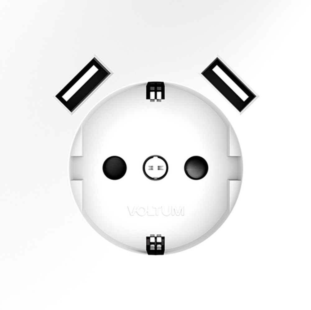 Розетка встраиваемая VOLTUM S70 с заземлением и защитными шторками, 16А, с USB, A+A, (белый матовый)