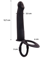 Черная вибронасадка для двойного проникновения с 2 эрекционными кольцами - 12,7 см. (Цвет: черный)