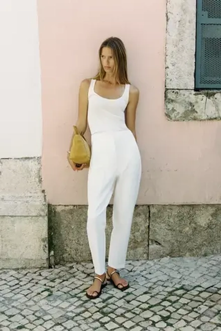 ZARA БРЮКИ С ВЫСОКОЙ ПОСАДКОЙ, БЕЛЫЙ