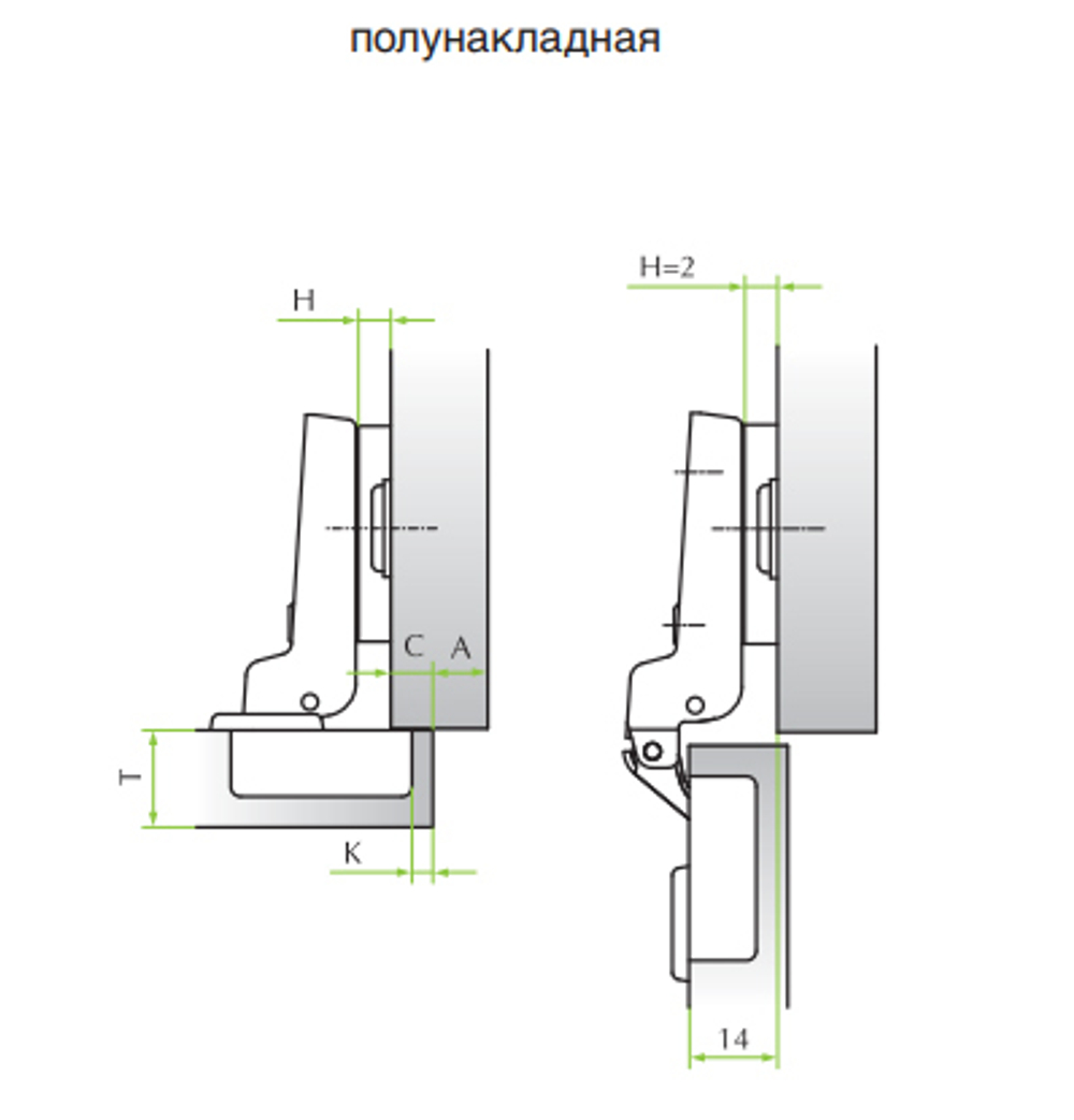 Петля полунакладная 110 гр slide-on GTV