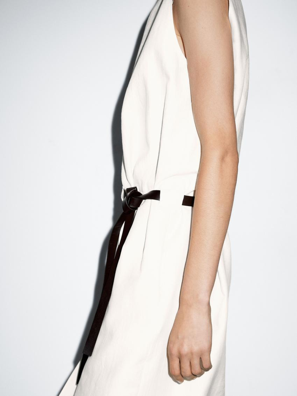 Massimo Dutti Платье миди с поясом, белый