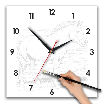 Часы раскраска. набор с акварелью "Лошадь Прожевальского" Декор для дома, подарок