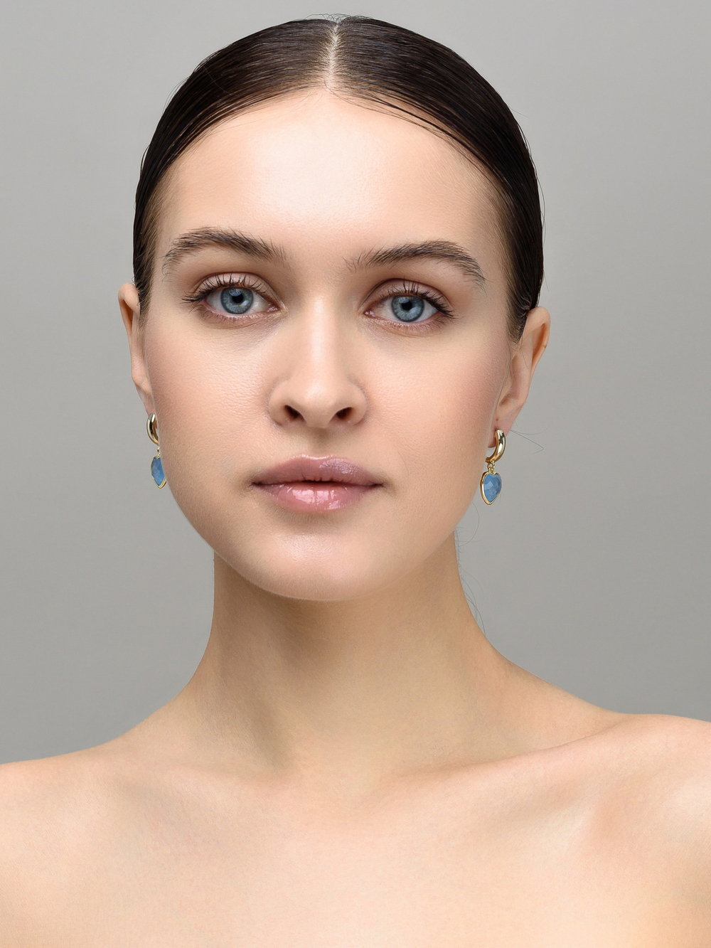 Серьги "Amour" gold с голубым агатом