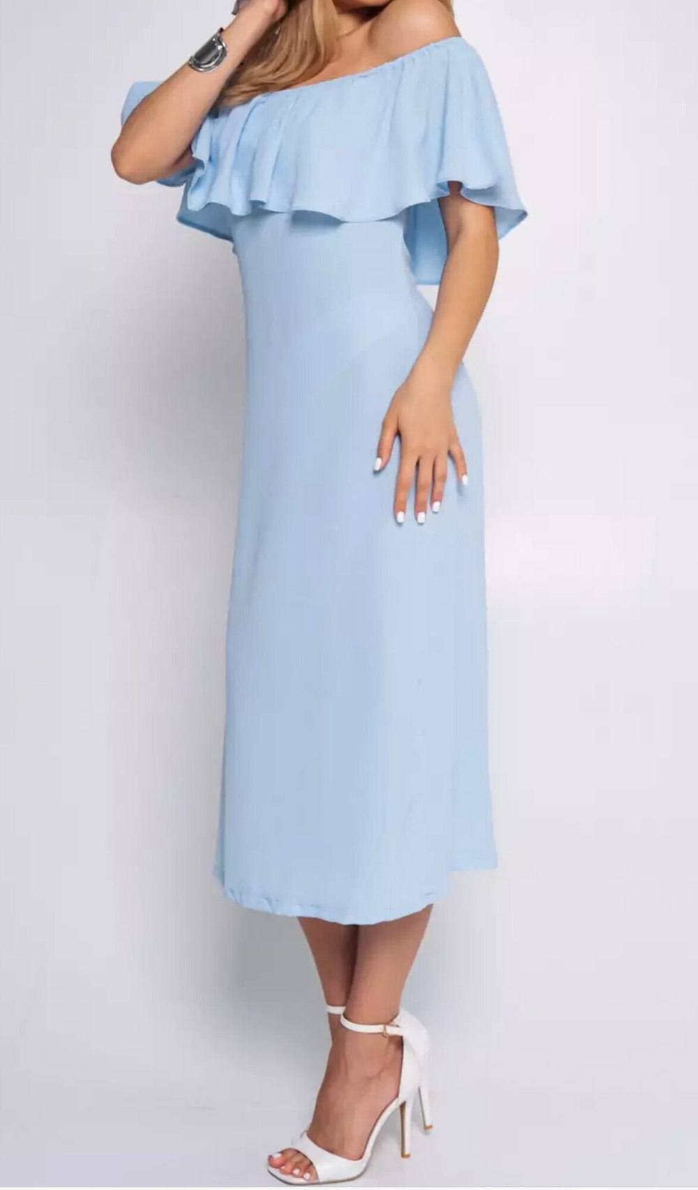 Название товара "Летнее голубое платье с воланом длинное