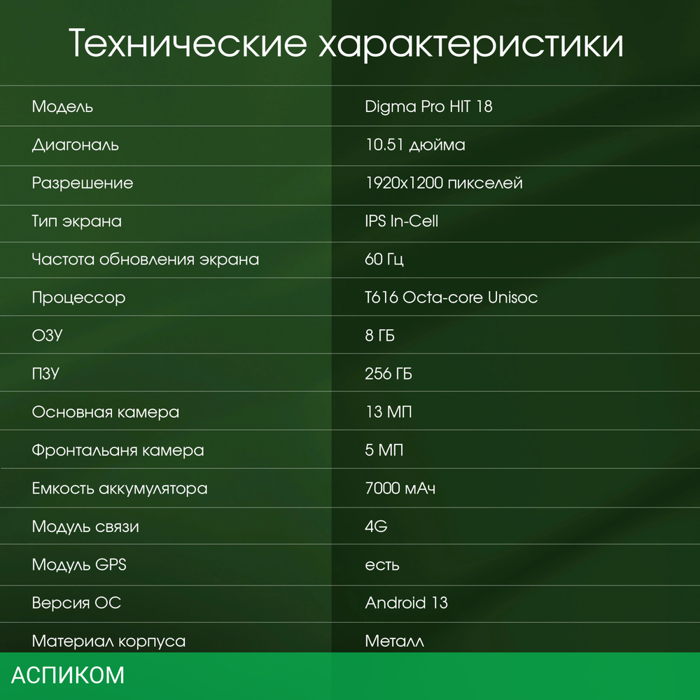 Планшет Digma Pro HIT 18 T616 8/256Gb фиолетовый (HS1011PL)
