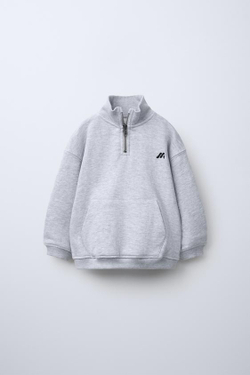 ZARA ТОЛСТОВКА С МОЛНИЕЙ И НАКЛАДНЫМ КАРМАНОМ, СЕРЫЙ С МЕЛАНЖЕВЫМ ЭФФЕКТОМ