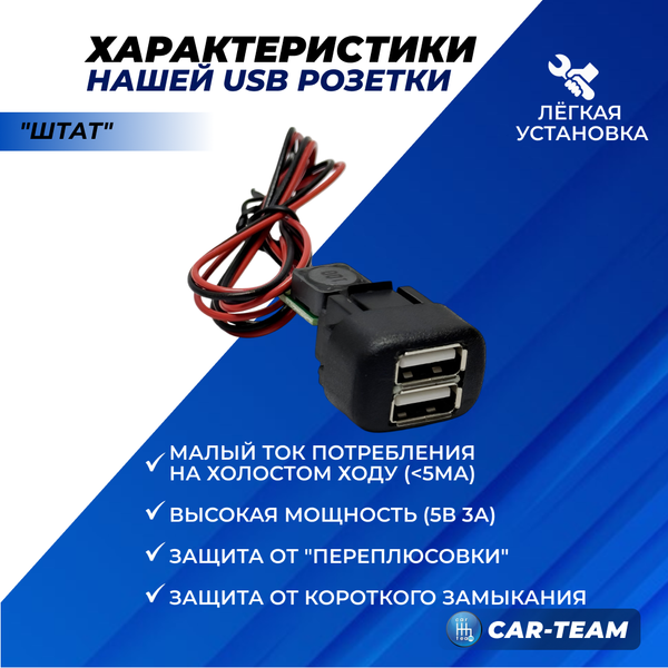 USB зарядка "Штат" на 2 гнезда на ВАЗ 2113-14-15, ВАЗ 2110-12 с европанелью, Калина 1, Нива 4х4