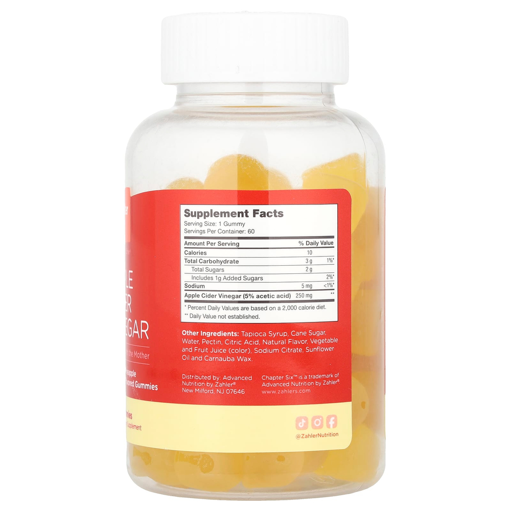 Chapter Six, яблочный уксус в жевательных таблетках, со вкусом ананаса, 60 жевательных таблеток (250 мг в 1 жевательной таблетке)