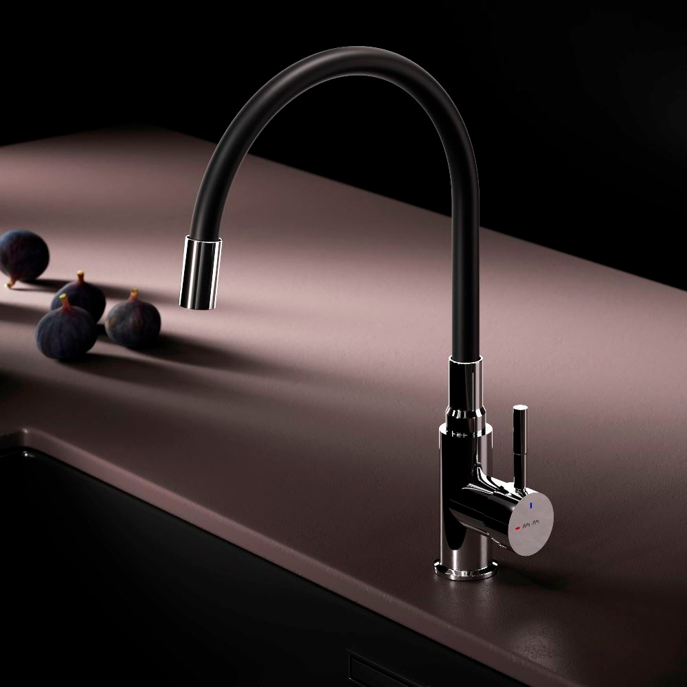 Смеситель для кухни с гибким изливом, черный/хром AM.PM X-Joy S F85B07602