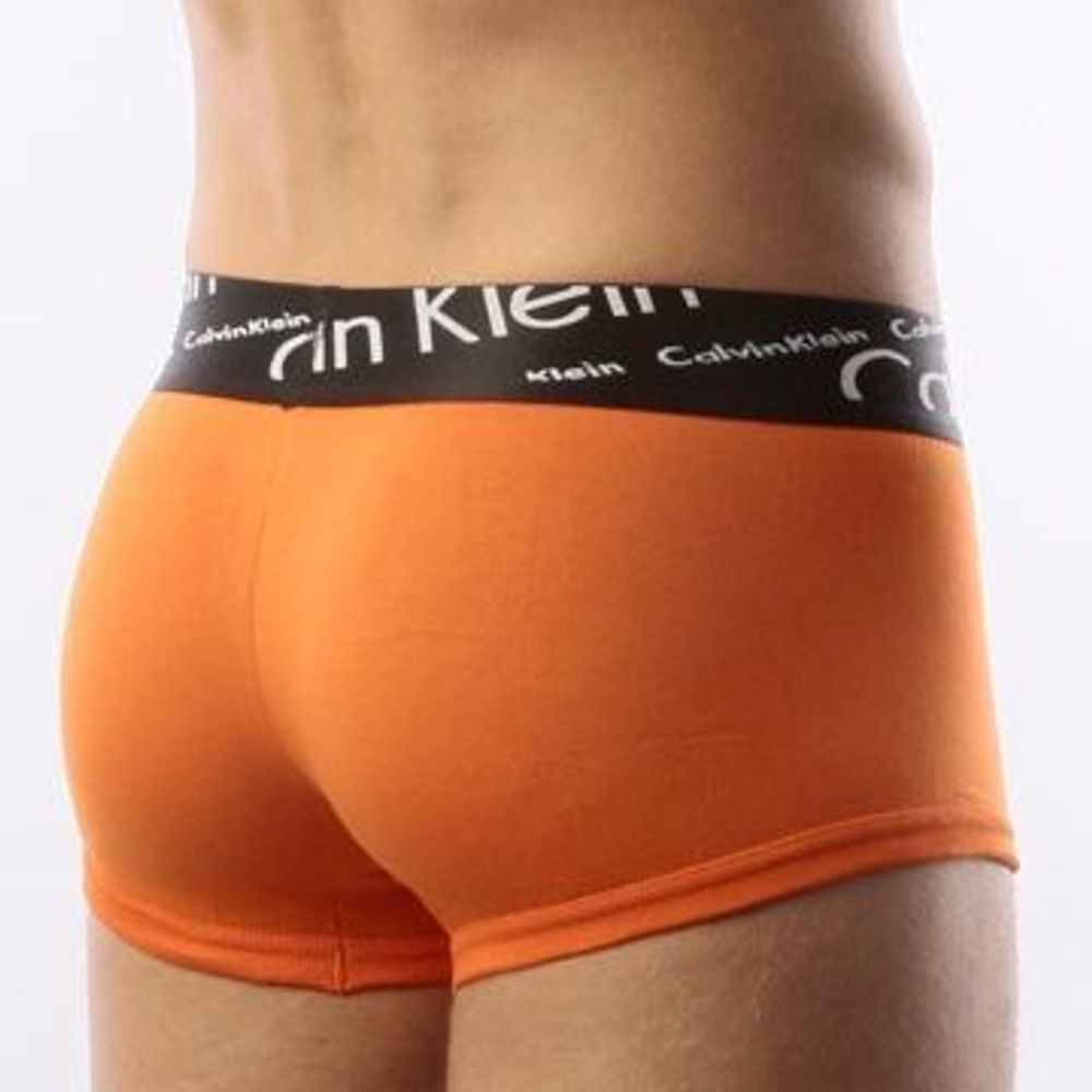 Мужские трусы боксеры оранжевые с черной косой резинкой Calvin Klein Black Waistband Italics Boxer Orange