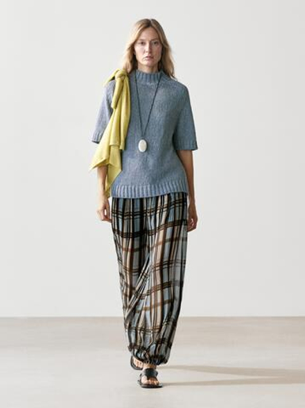 Massimo Dutti Свободные брюки-саруэль с принтом, светло-голубой