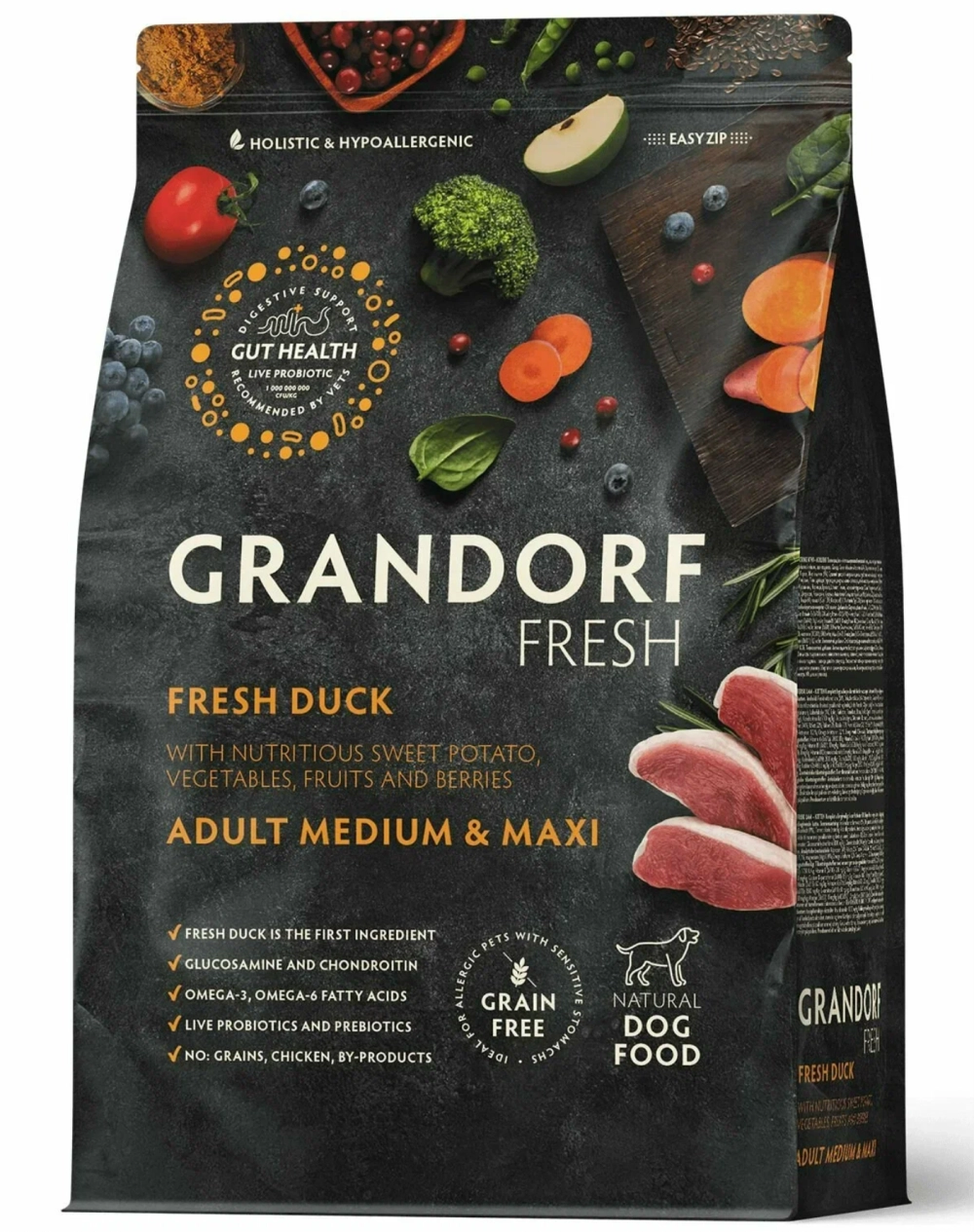 Сухой корм GRANDORF FRESH DOG Duck MED&MAXI утка с бататом для собак средних и крупных пород, диетическая формула для особо аллергичных собак 1кг