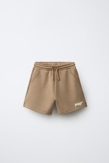 ZARA ШОРТЫ INTERLOCK С НАШИВКОЙ, СВЕТЛО-КОРИЧНЕВЫЙ