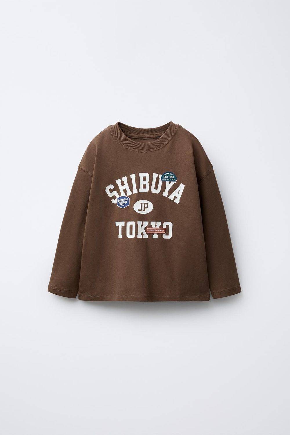 ZARA ФУТБОЛКА С ТЕКСТОВЫМ ПРИНТОМ, КОРИЧНЕВЫЙ