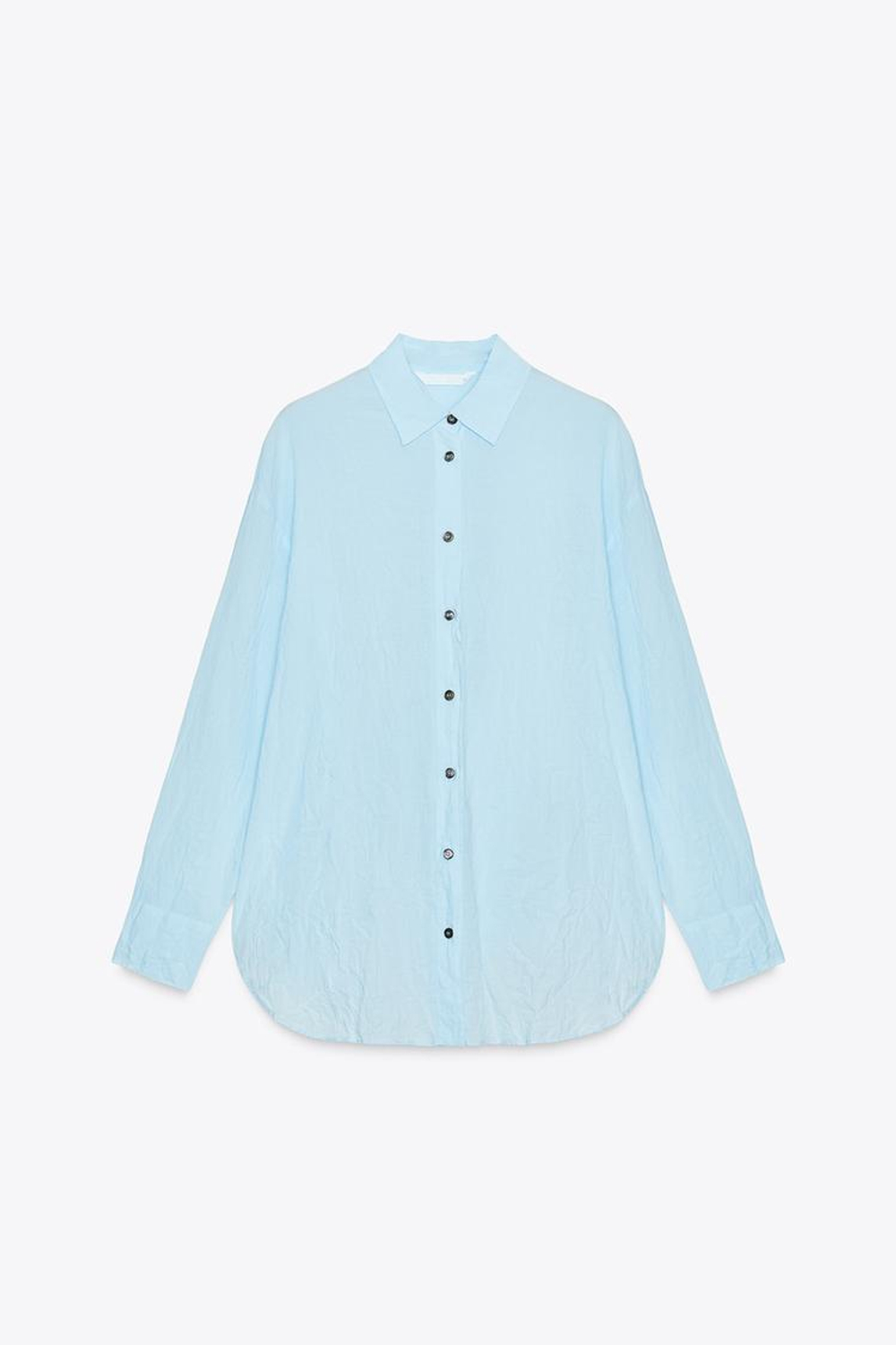 ZARA РУБАШКА ИЗ ЖАТОЙ ТКАНИ С ПУГОВИЦАМИ — ZW COLLECTION, ГОЛУБОЙ