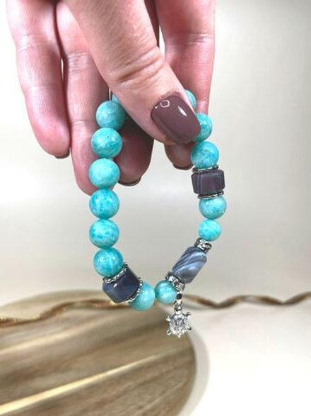 Браслет для Тельца, агат и амазонит