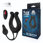 Черная вибронасадка Sex Expert с анальной втулкой (Цвет: черный)