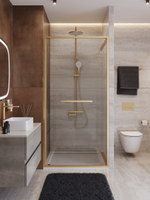 Душевая дверь Cezares LUX-B-FS-1-90-C-BORO, 90х195, профиль брашированное золото, стекло прозрачное