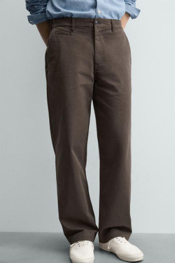 ZARA БРЮКИ ЧИНОС STRAIGHT FIT, КОРИЧНЕВЫЙ