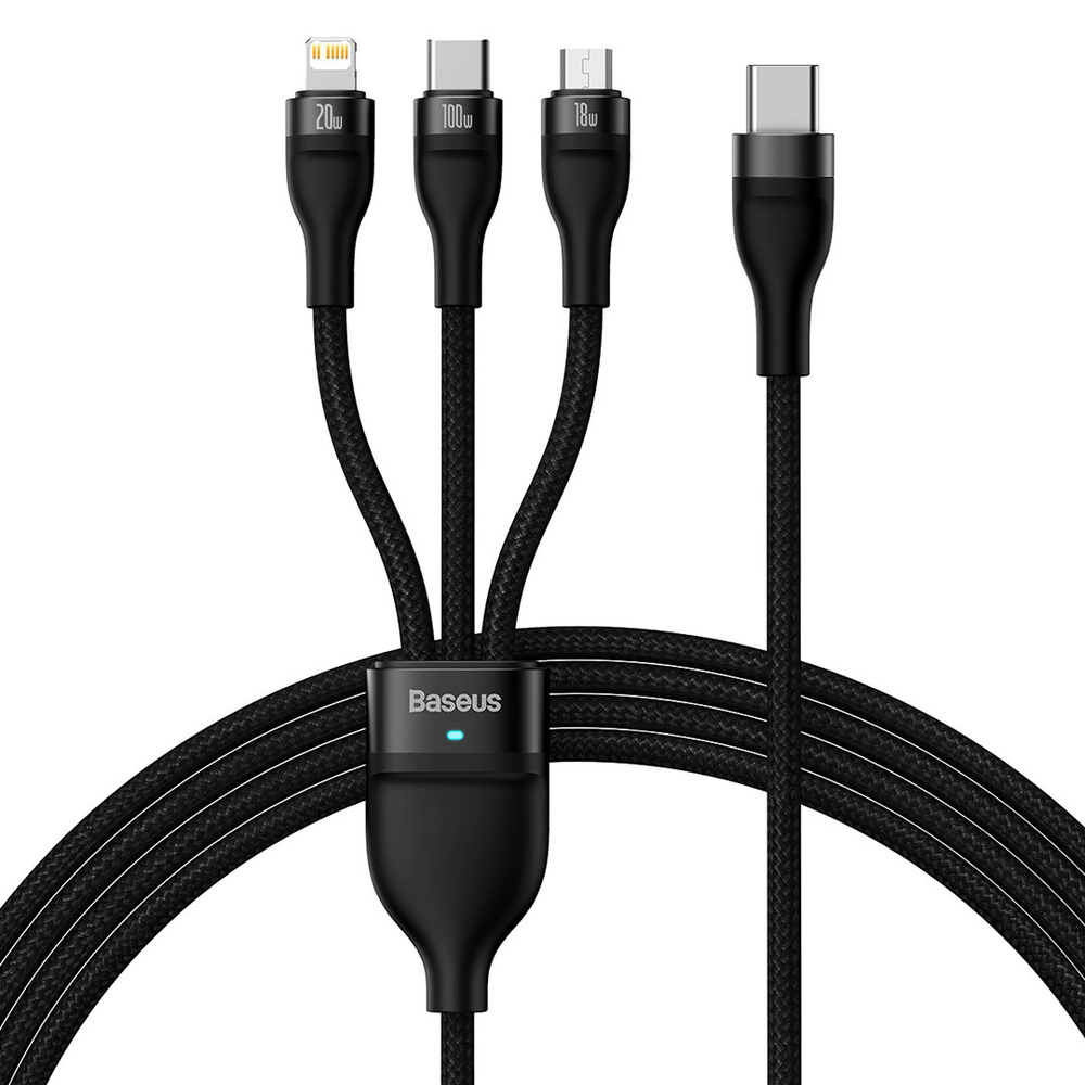 Кабель Baseus Flash Series Ⅱ One-For-Three Fast Charging Cable Type-C to M+L+C 100W 1.5m - Black