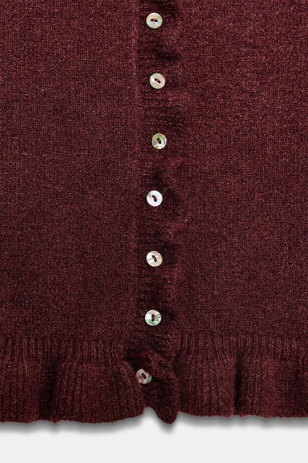 ZARА ТРИКОТАЖНЫЙ КАРДИГАН С ВОЛАНАМИ, БУРГУНДИ