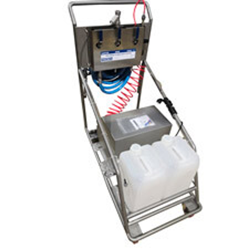 Тележка для Пенной станции с встроенным воздушным компрессором в кожухе и держателем для шланга (Нержавеющая сталь)