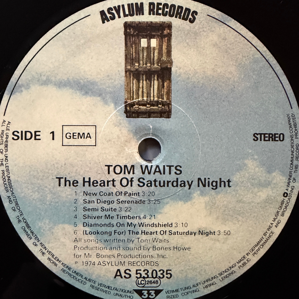 Tom Waits ‎– The Heart Of Saturday Night (Германия) Т