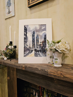 Картина авторская акварельная в паспарту 30х40 см на стену для интерьера "Урбанистический пейзаж"