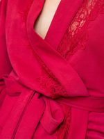 Женский халат-кардиган с отделкой кружевом (Размер: M) (Цвет: бордовый)