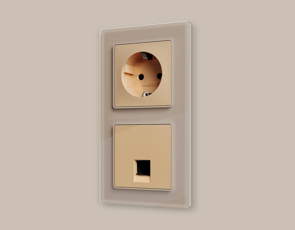 MA612005 Комплект механизма компьютерной розетки RJ-45 экранированной с автоматической защитной шторкой ALFA Шампань QUANT (AP6120, VM185)